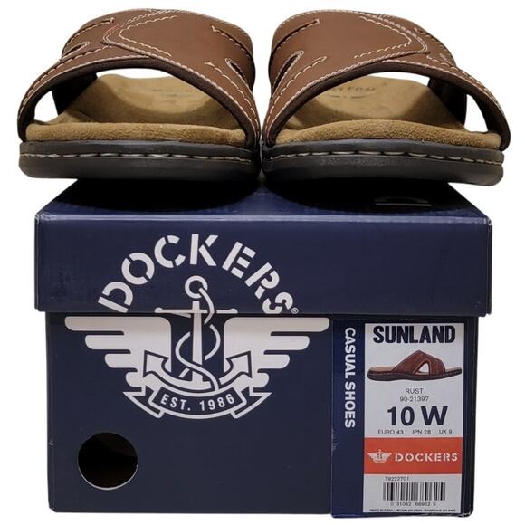Dockers Men Sunland Casual Slide Sandals Size US 10W Rust Brown Faux Leather main image 4